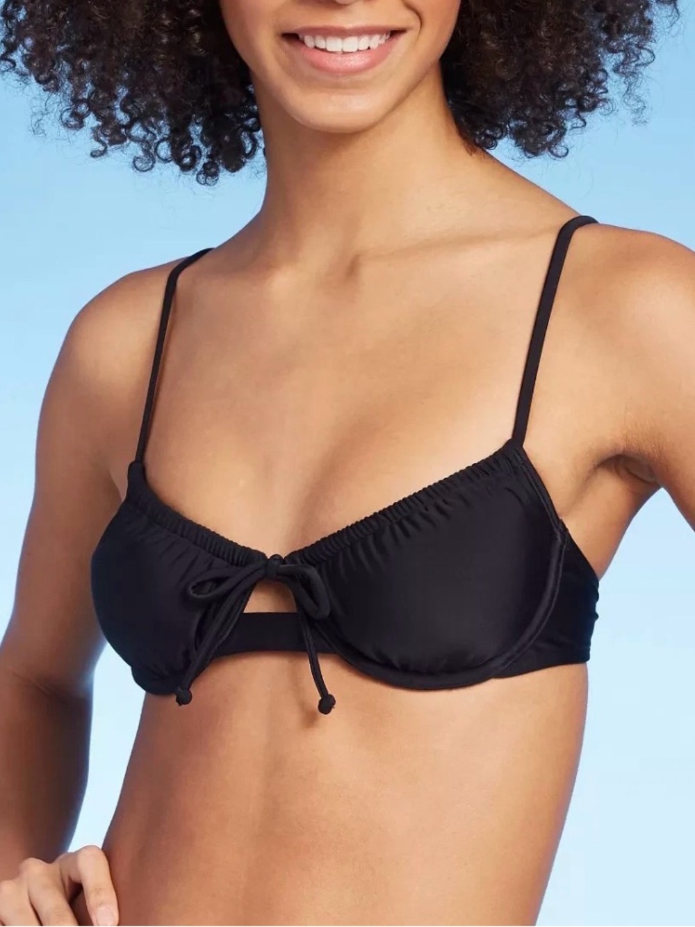 Xhilaration Black Shirred Underwire Bikini Top Tie Front Size XL Black